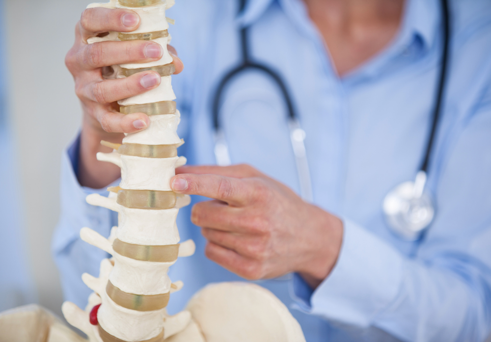 Médico examinando uma coluna vertebral